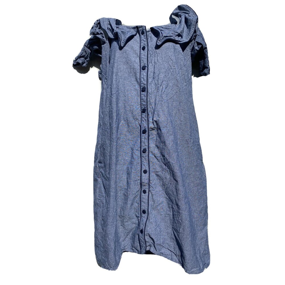 V by Violet Weekend Women's Off the Shoulder Chambray Denim Dress Size S